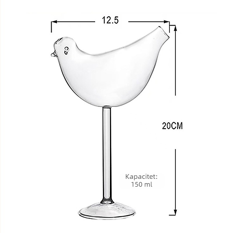 Koktel čaša u obliku ptice za bar, staklo, kapacitet 401–500 ml, moderni minimalistički dizajn, prilagodljiva