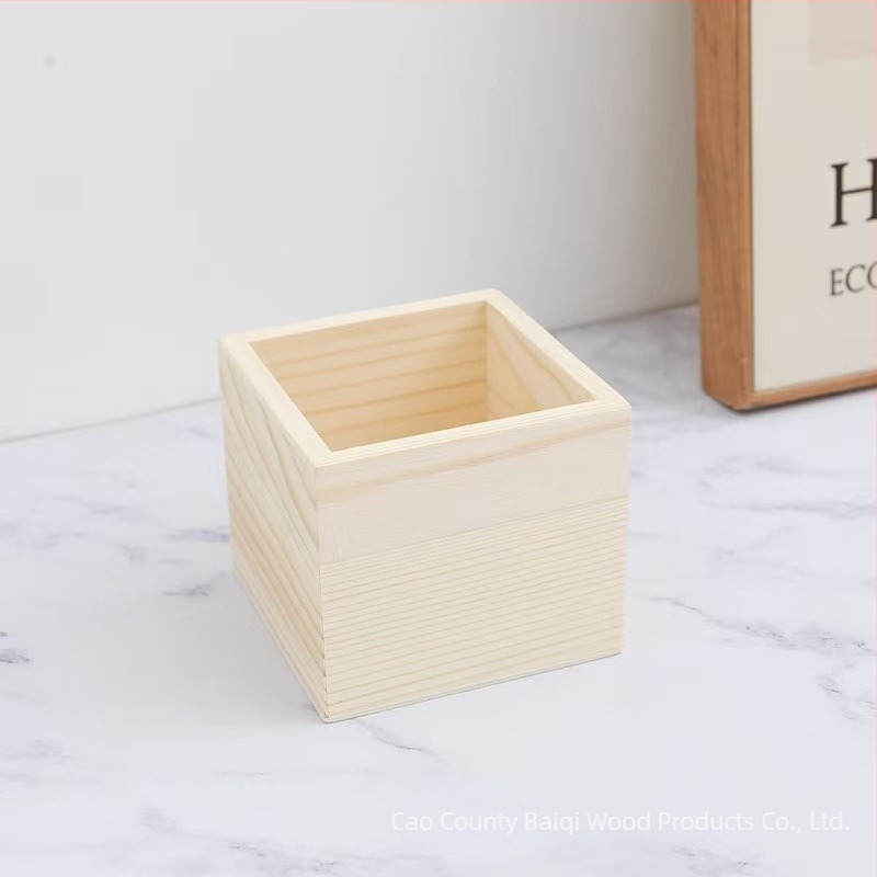 Drvena kutija za markerice sa pregradama, bez poklopca, 9×9×8 cm, podrijetlo Shandong