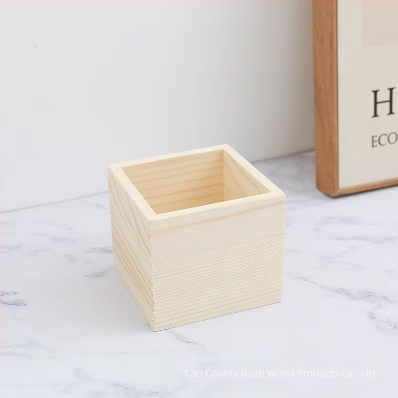 Drvena kutija za markerice sa pregradama, bez poklopca, 9×9×8 cm, podrijetlo Shandong