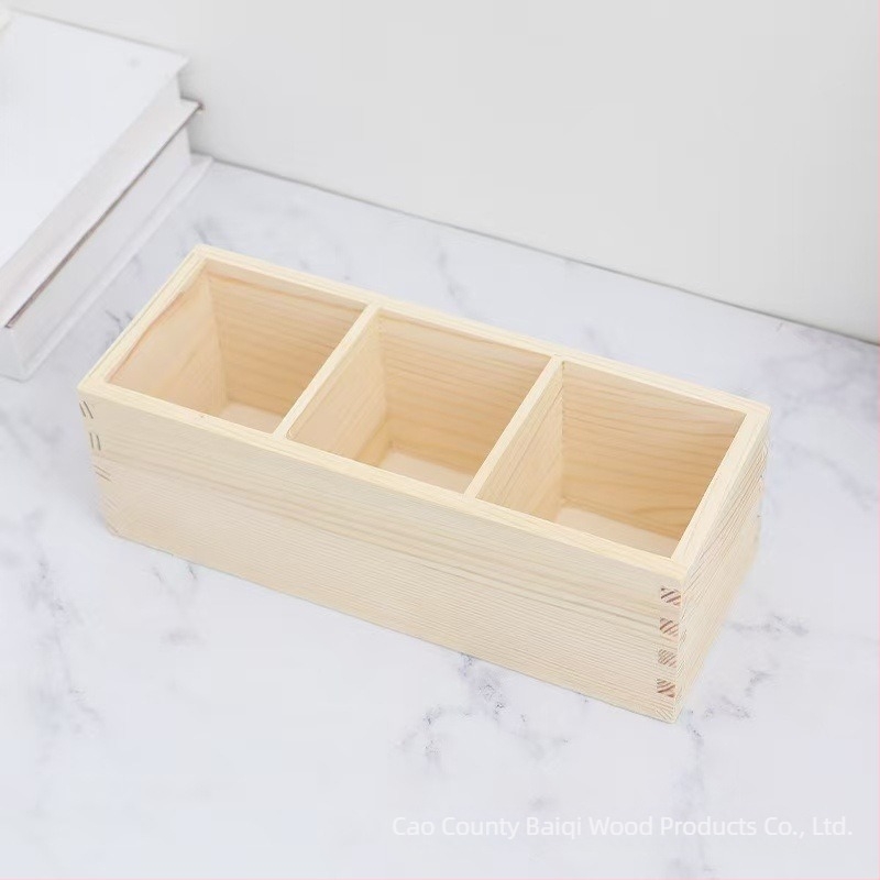 Drvena kutija za markerice sa pregradama, bez poklopca, 9×9×8 cm, podrijetlo Shandong