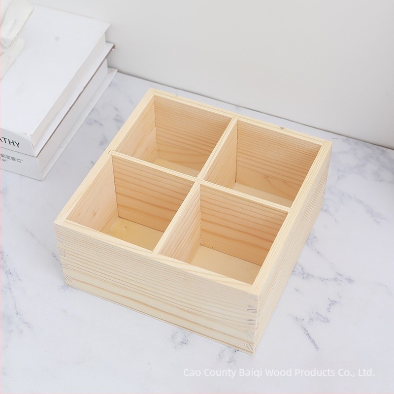 Drvena kutija za markerice sa pregradama, bez poklopca, 9×9×8 cm, podrijetlo Shandong