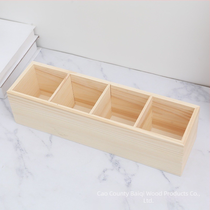 Drvena kutija za markerice sa pregradama, bez poklopca, 9×9×8 cm, podrijetlo Shandong