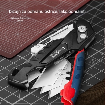 Teški višenamjenski nož s aluminijskim držajem i gumiranim gripom, za električare za tapete i rezanje papira, industrijske klase.