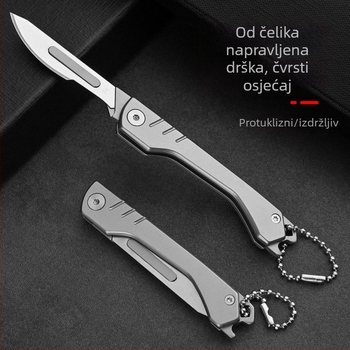 Sklopni nož, od čelika, oštrica 0,28 mm debljine × 8 mm širine, 47 g, prenosni privjesak za ključeve