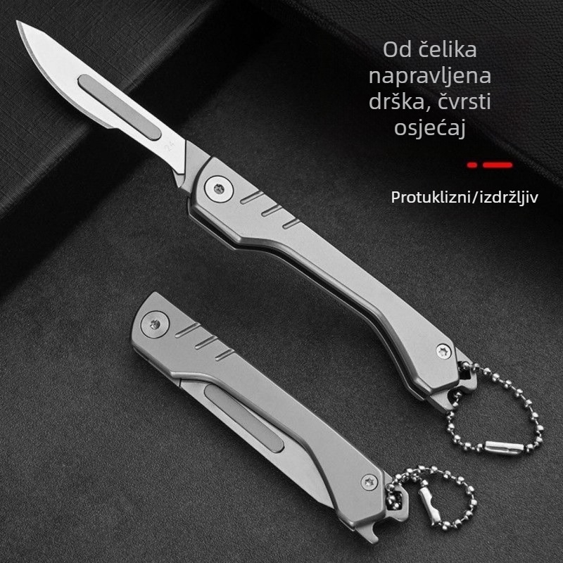 Sklopni nož, od čelika, oštrica 0,28 mm debljine × 8 mm širine, 47 g, prenosni privjesak za ključeve