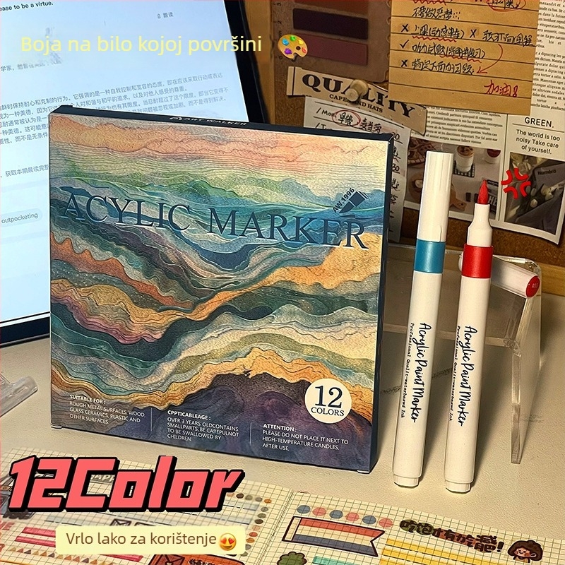 Set akrilnih markera s mekanim vrhom, velik kapacitet, poklon kutija, vodootporni i otporni na razmazivanje, 80 boja.