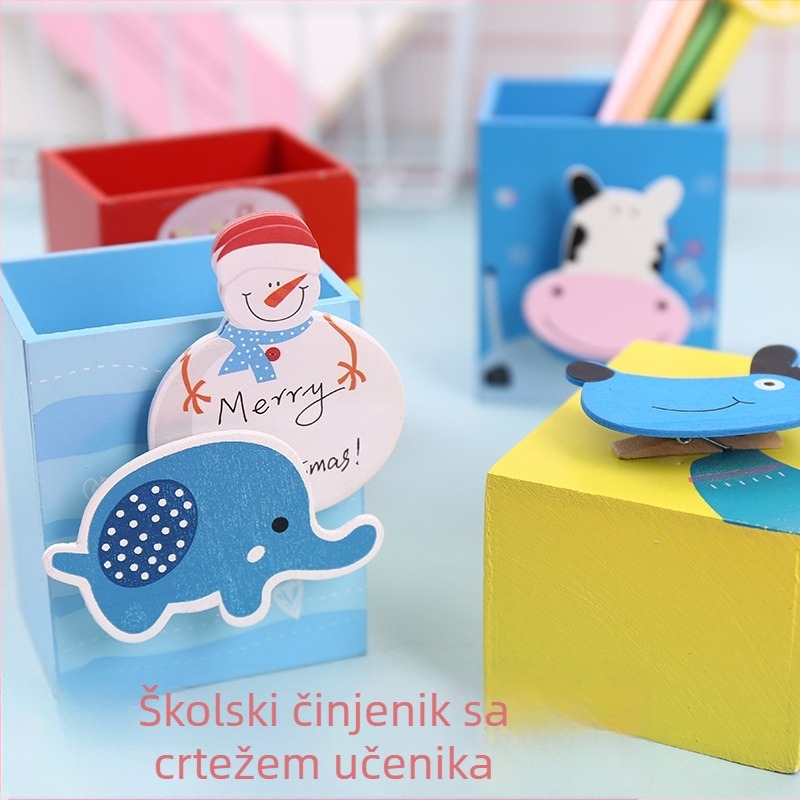 Držač za olovku od drveta s motivom životinje, kvadratnog oblika, model A182, Meow Ear