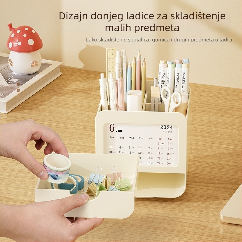 Stolna kutija za pohranu i držač olovaka, plastika, četverokutnog oblika, uredski organizator