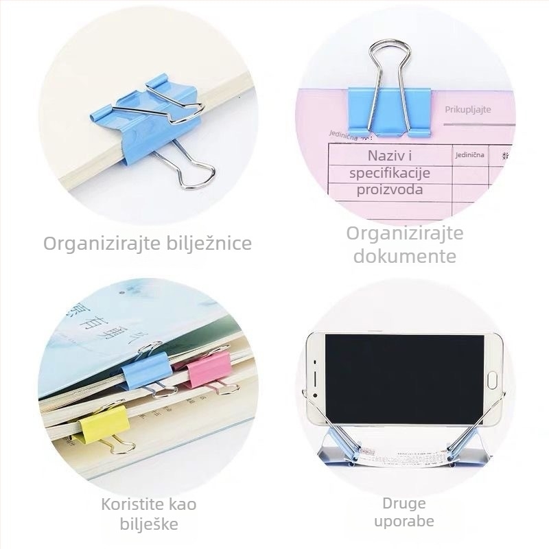 Metalni set klipova za dokumente – raznobojni multifunkcionalni klipovi za stranice i dokumente