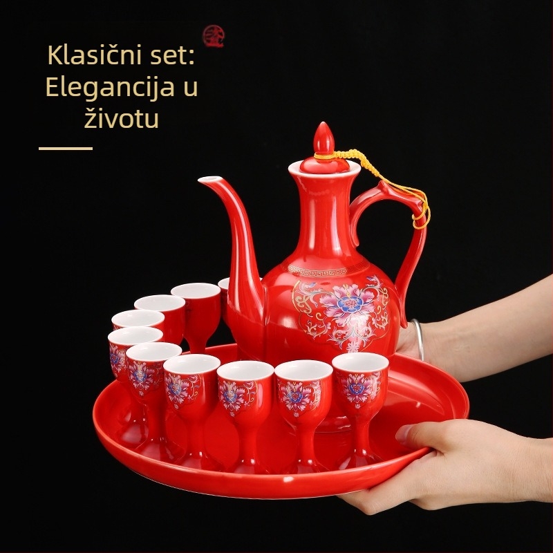 Porcelanski set za vino, 12 dijelova, s bokalom za vino i dozatorom pića