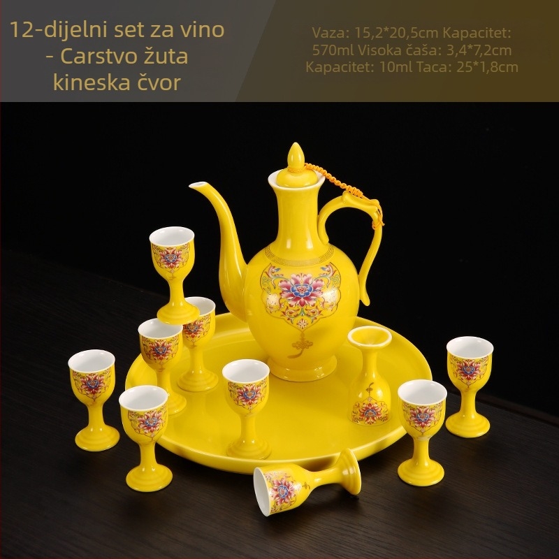 Porcelanski set za vino, 12 dijelova, s bokalom za vino i dozatorom pića
