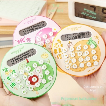 Kalkulator s 12-znamenim zaslonom, okrugli dizajn inspiriran voćem, plastično kućište, koristi standardne suhe baterije (baterije nisu uključene)