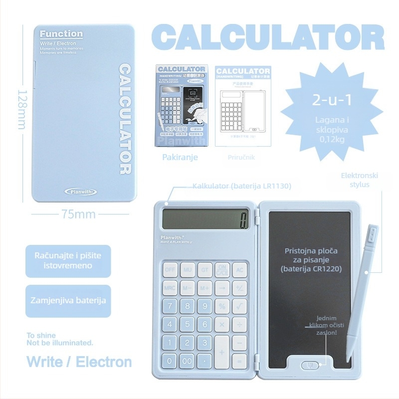 RosyPosy 12-znamenkasti prijenosni aritmetički kalkulator – plastično kućište, baterija na tipku, bez logotipa