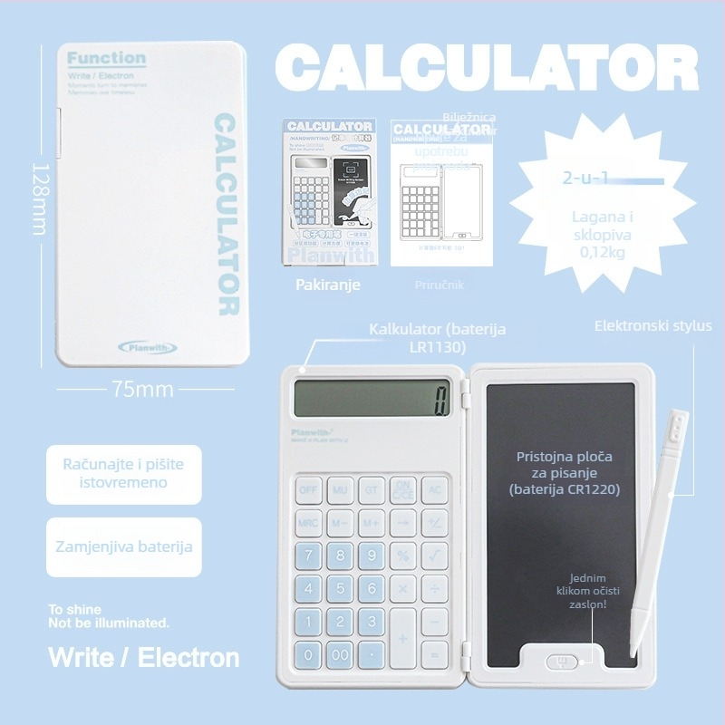RosyPosy 12-znamenkasti prijenosni aritmetički kalkulator – plastično kućište, baterija na tipku, bez logotipa