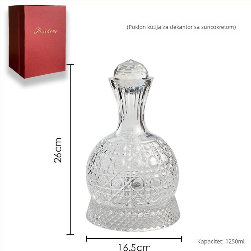 Stakleni dekantor za vino, kapacitet iznad 1000 ml, stil laganog luksuza, retro, pakirano u poklon kutiju
