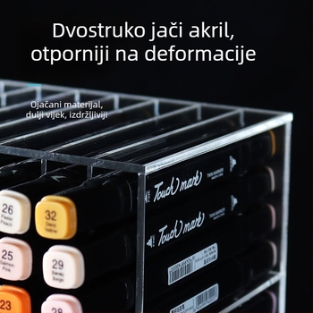 Akril skladišna kutija za olovke i organizator – prozirno kućište, kvadratni odjeljci za markere i olovke; Model 1; Ispis loga: Dostupno; Prilagođavanje: Ne