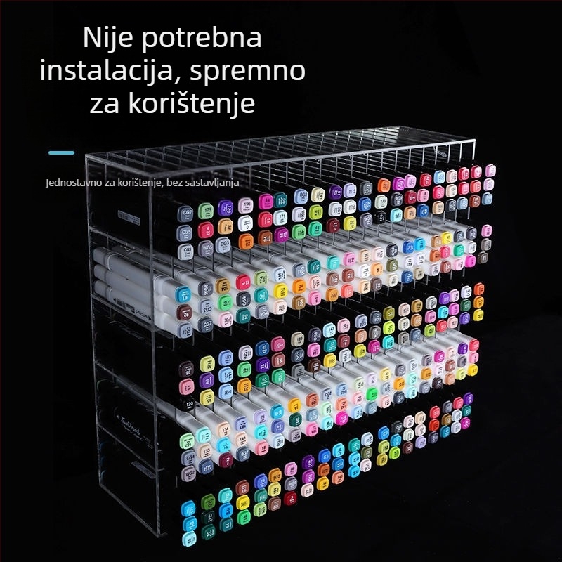 Akril skladišna kutija za olovke i organizator – prozirno kućište, kvadratni odjeljci za markere i olovke; Model 1; Ispis loga: Dostupno; Prilagođavanje: Ne