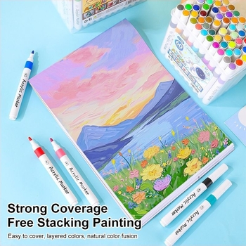 Set akrilnih markerov u kanti, kutija za djecu i studente, 60 zamjenskih boja, skladištivi i neproziran