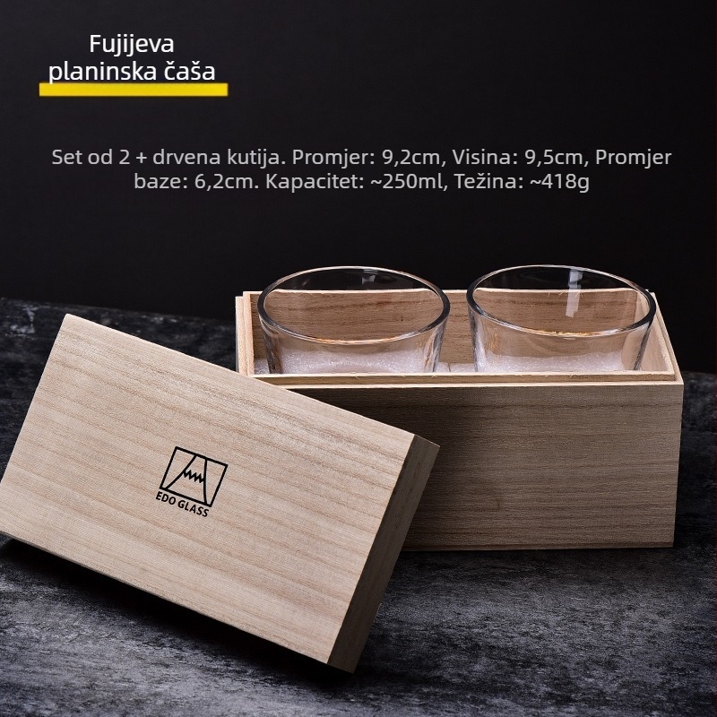 Flange Crystal čaša za whisky, ručno izrađena, otporna na toplinu, poklon kutija, otisnuti logo, 418 g, jednostavan stil