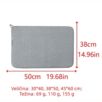 Kvadratni podmetač od finih vlakana, upija vodu, brzo se suši, protuklizni, za kuhinjsko posuđe