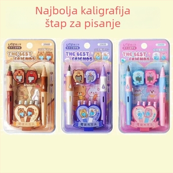 Set dviju fountain pen za vježbanje pisanja s cartridge sustavom, EF vrh, plastično tijelo, klip za bilješke, izdanje za parove, za učenike