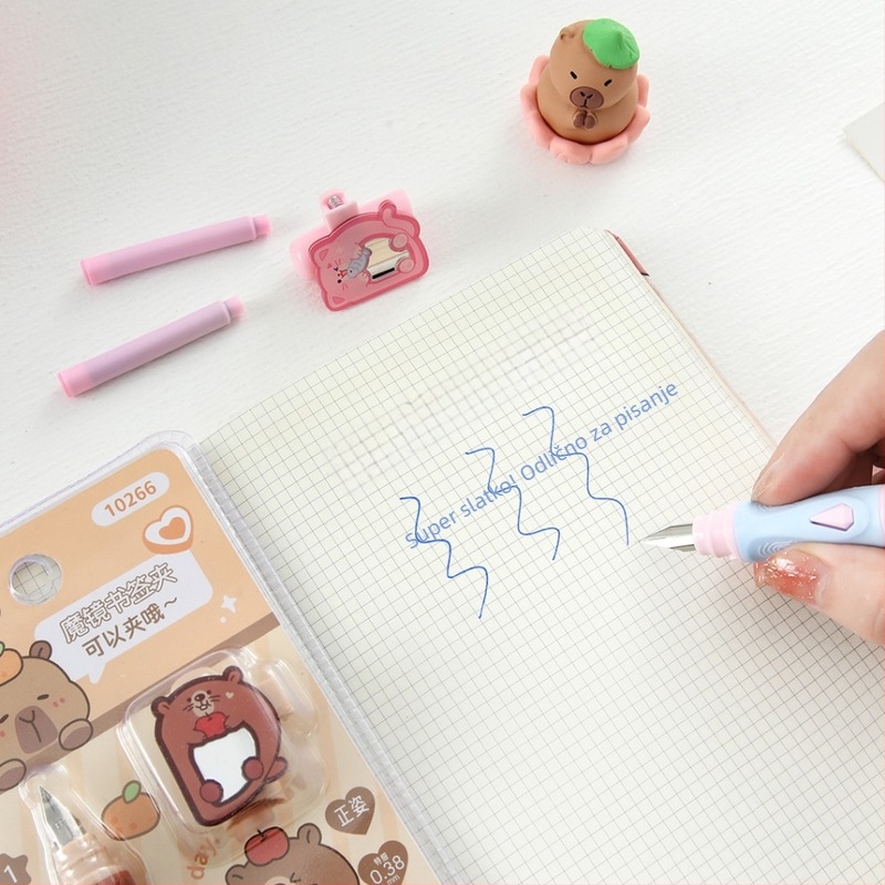 Set dviju fountain pen za vježbanje pisanja s cartridge sustavom, EF vrh, plastično tijelo, klip za bilješke, izdanje za parove, za učenike