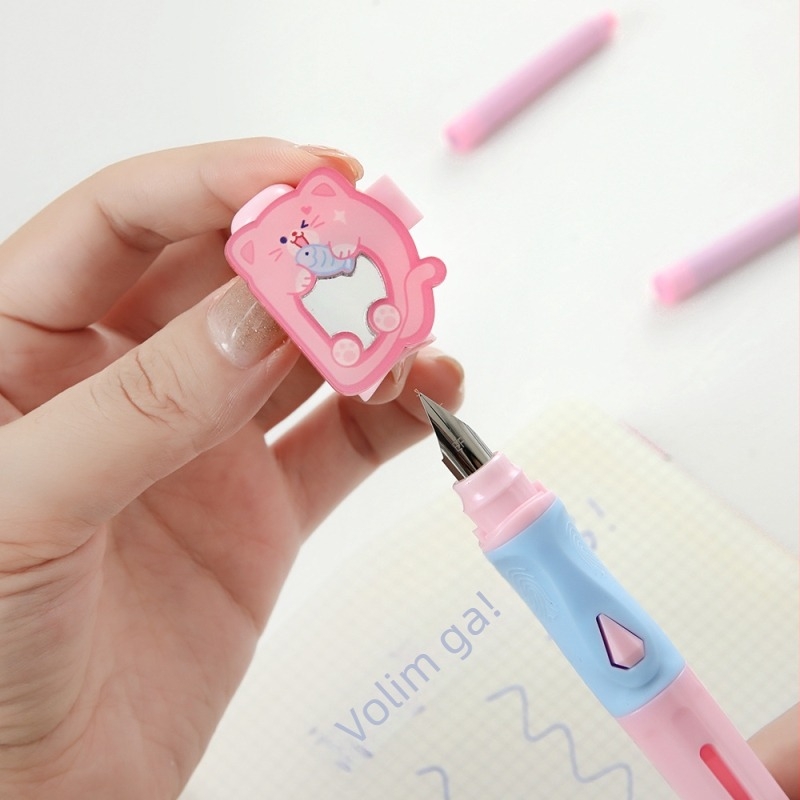 Set dviju fountain pen za vježbanje pisanja s cartridge sustavom, EF vrh, plastično tijelo, klip za bilješke, izdanje za parove, za učenike