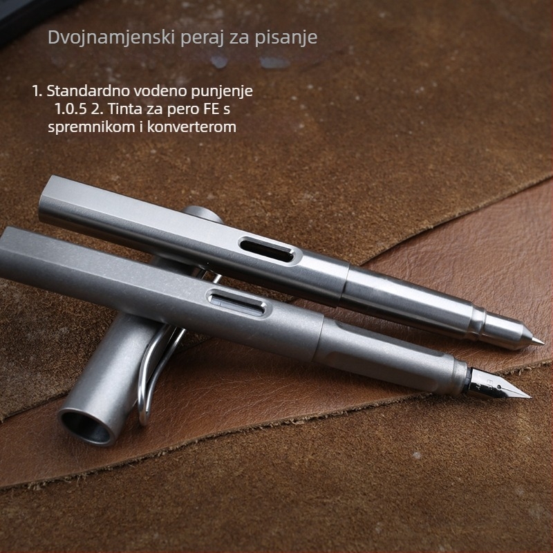 T7 fontana olovka od titanijevog legura s mogućim graviranjem, logotip opcionalan, pakirano u pernicu