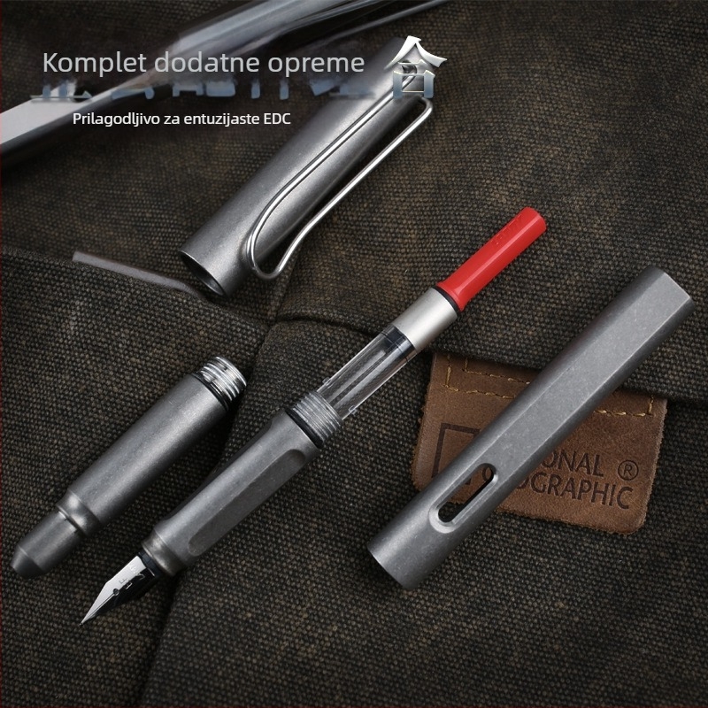 T7 fontana olovka od titanijevog legura s mogućim graviranjem, logotip opcionalan, pakirano u pernicu