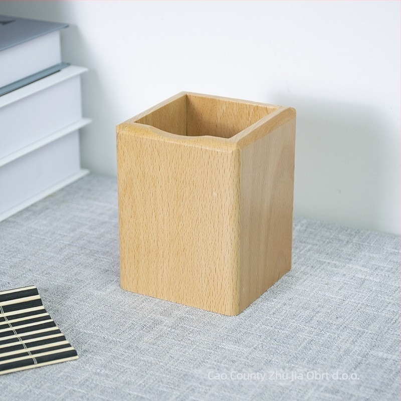 Držač olovaka od orahovog drveta, kvadratni, bez poklopca, moderni minimalistički stil; kapacitet 10; ispis logotipa moguć