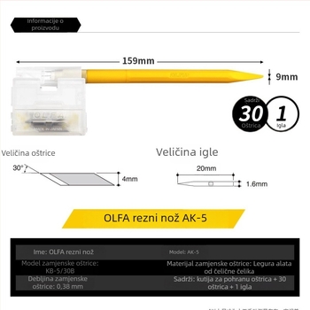 Nož za rezbarenje za studente | Olfa, plastično kućište, oštrica 0,38×4×20 mm, ukupna duljina 159 mm