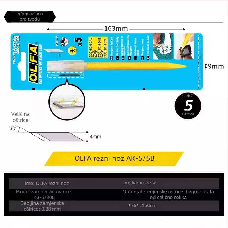 Nož za rezbarenje za studente | Olfa, plastično kućište, oštrica 0,38×4×20 mm, ukupna duljina 159 mm