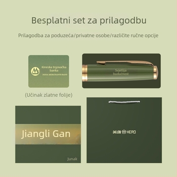 Bilježnica i olovka u darovnoj kutiji, u retro kineskom stilu, s graviranjem logotipa i personalizacijom (Brand HERO/HEROES; Metalno kućište; Vrh igle od iridija; Sustav napajanja tintom: rotirajući apsorber; Model Hero Thousand Miles)