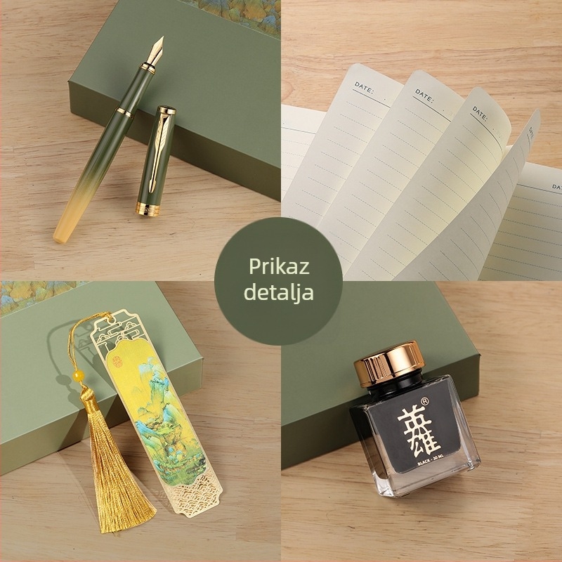 Bilježnica i olovka u darovnoj kutiji, u retro kineskom stilu, s graviranjem logotipa i personalizacijom (Brand HERO/HEROES; Metalno kućište; Vrh igle od iridija; Sustav napajanja tintom: rotirajući apsorber; Model Hero Thousand Miles)