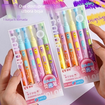 Dvostrani šareni marker za podcrtavanje, plastično kućište, u kutiji, 6 komada u kutiji