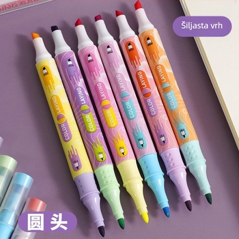 Dvostrani šareni marker za podcrtavanje, plastično kućište, u kutiji, 6 komada u kutiji