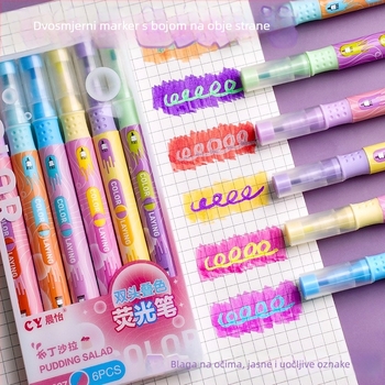 Dvostrani šareni marker za podcrtavanje, plastično kućište, u kutiji, 6 komada u kutiji