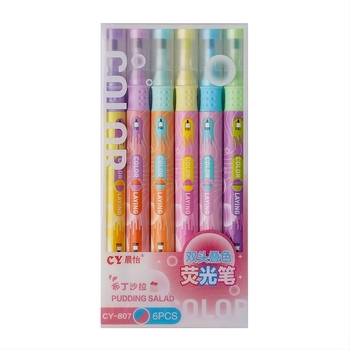 Dvostrani šareni marker za podcrtavanje, plastično kućište, u kutiji, 6 komada u kutiji