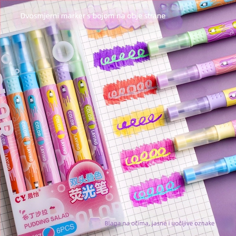 Dvostrani šareni marker za podcrtavanje, plastično kućište, u kutiji, 6 komada u kutiji