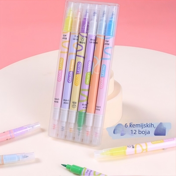 Marker za isticanje s dvostrukom vrhom, pakiran u kutiji od 6 komada, pogodan za Bullet Journal