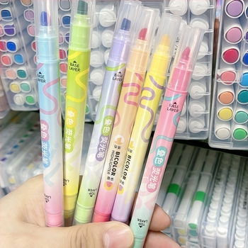 Marker za isticanje s dvostrukom vrhom, pakiran u kutiji od 6 komada, pogodan za Bullet Journal