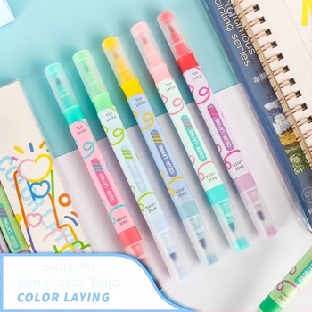 Marker za isticanje s dvostrukom vrhom, pakiran u kutiji od 6 komada, pogodan za Bullet Journal