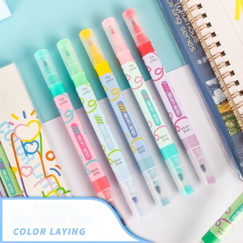 Marker za isticanje s dvostrukom vrhom, pakiran u kutiji od 6 komada, pogodan za Bullet Journal