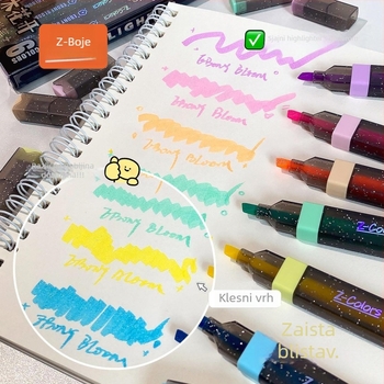 Marker za isticanje s glitterom, mekan vrh, nagnuta glava, 6-djelni set (Model Zc851)