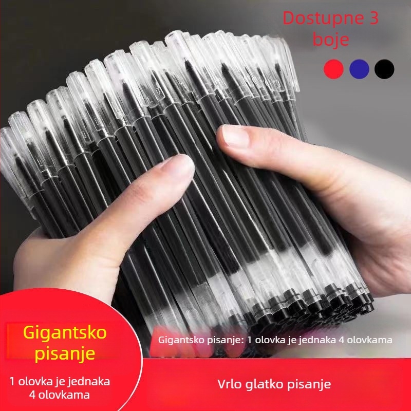 Gel pen s velikim kapacitetom tinte, glatko pisanje, izdržljiv vrh od nehrđajućeg čelika, plastično kućište, crna tinta, idealno za ured, potpisivanje i ispite