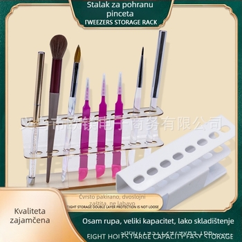 Plastični izložbeni stalak za nokte sa 8 rupa za štipalice, držačima za kistove za šminku i držačem olovke za produženje trepavica