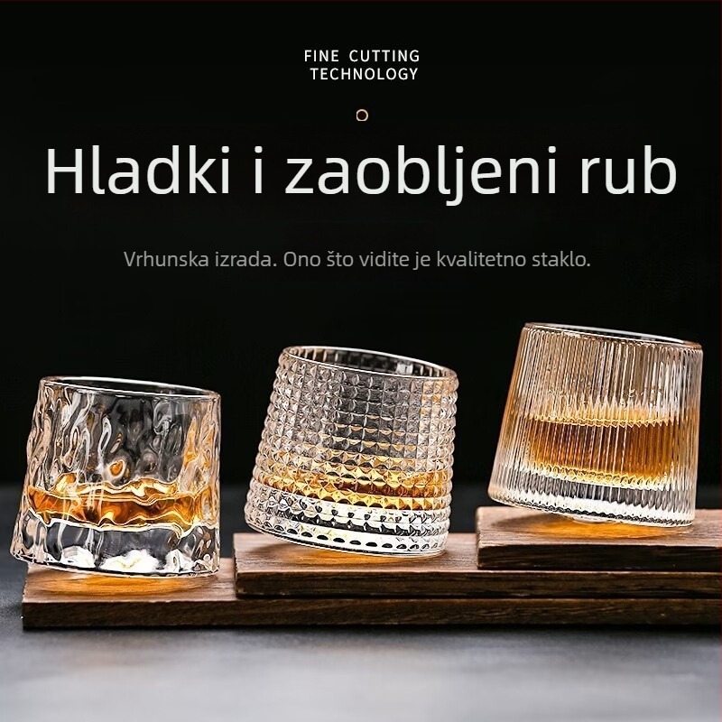 Whiskey čaša s rotirajućim anti-prolijevajući mehanizmom, površina s čekićem teksturom i prugastim dizajnom, minimalistički stil, kapacitet 101–200 ml
