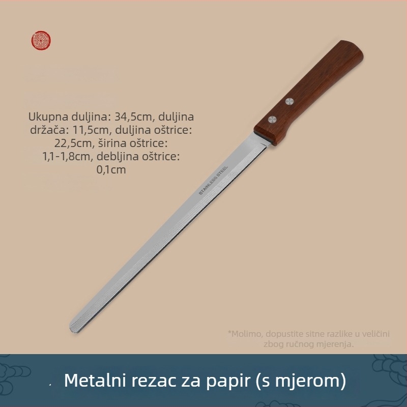 Kaligraijski papirni nož s okruglom glavom od sandalovog drveta, čvrsta drvena konstrukcija, za rezanje rižinog papira