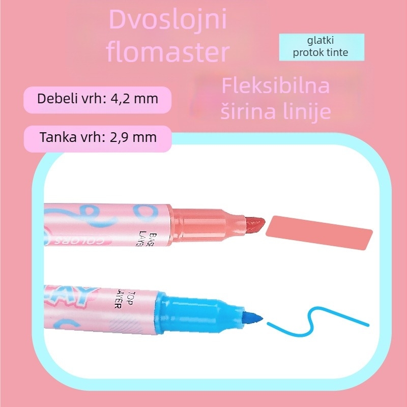 Paicai dvostruki marker s dva vrha, dvobojni, veliki kapacitet, model FL-2960-6, PP kućište