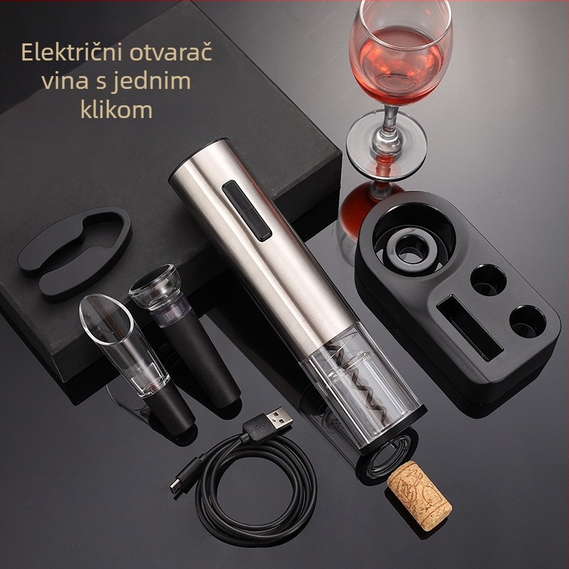 Električni otvarač za vino – automatski, prenosni, višefunkcionalan, inteligentan; materijal: nehrđajući čelik; tiskano logo: Da